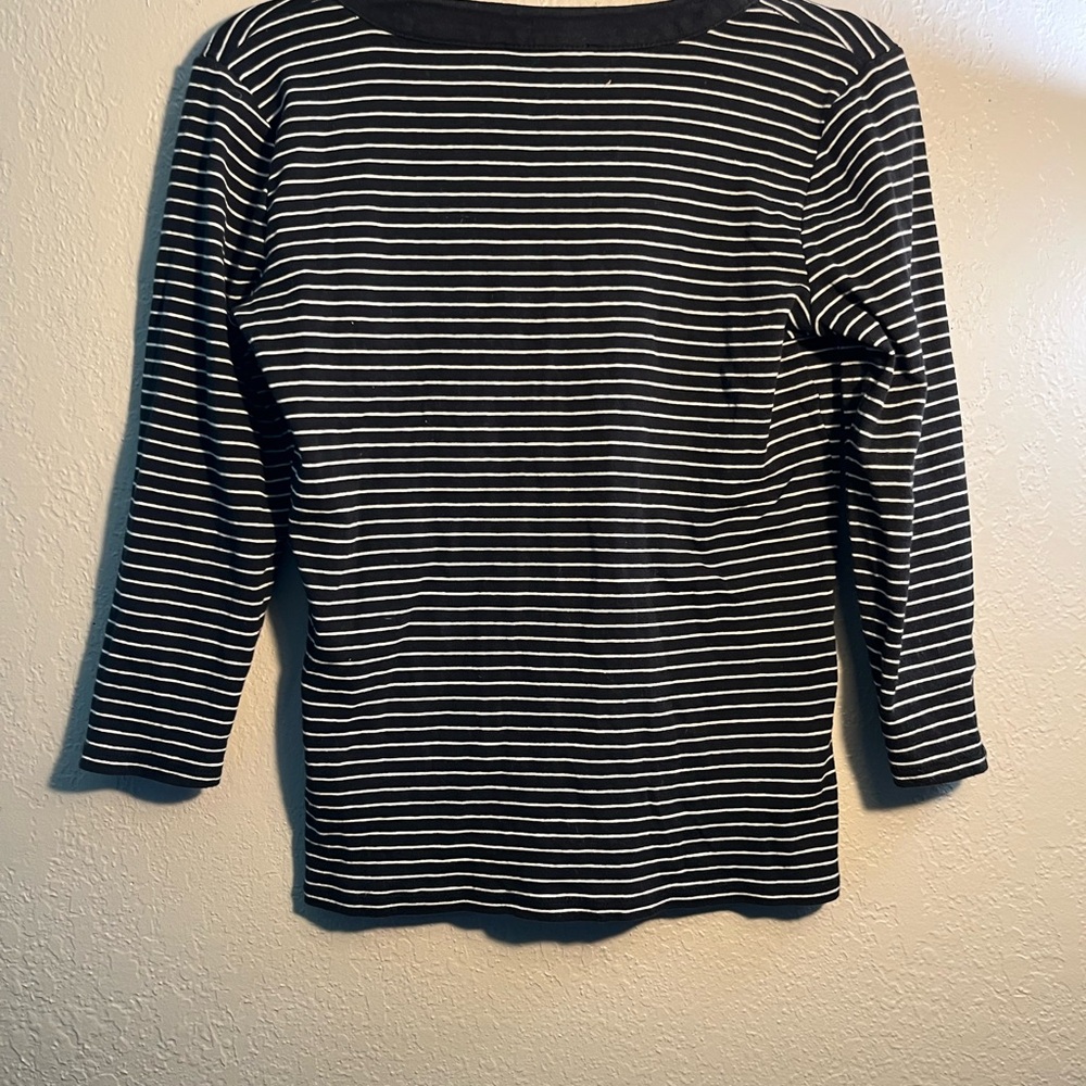Jones New York Black and White Striped Cardigan Collared V-Neck Long Sleeve SZ S - Picture 6 of 11
